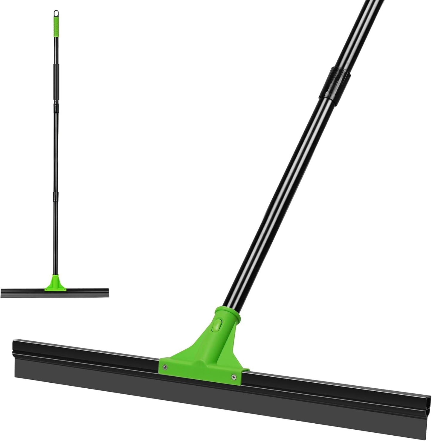 Rubber Floor Squeegee with 24” Heavy Duty Silicone Rubber Scraper Head and 60” Long Adjustable Handle, Shower Squeegees for Concrete Floor, on Multi-Surface Tile Glass Pool Garage Cleaning