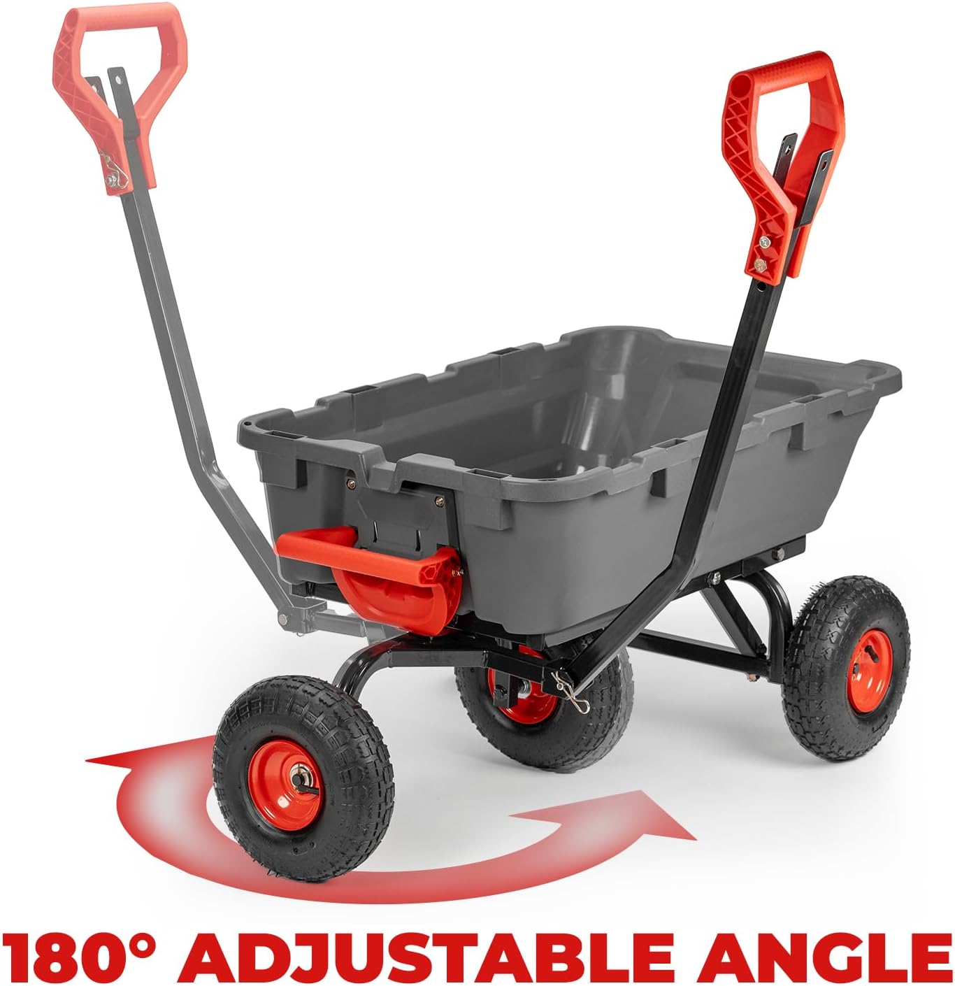 XtremepowerUS 2-in-1 Convertible Handle Heavy Duty Garden Cart Dump Wagon Utility 800-Pound Dump Cart Utility Cart for Yard, Farm 10" Pneumatic Tires