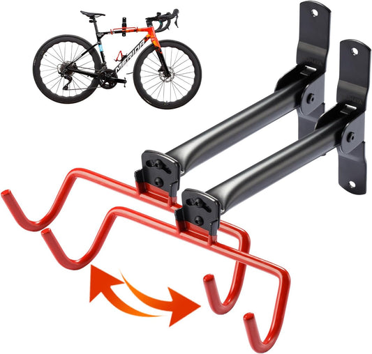 Wall Mount Bike Rack,Bike Hanger Horizontal,Bicycle Holder Heavy Duty,Garage Bike Storage,Garage Organization Bicycle Hook with Rubber,Foldable and Adjustable Angle(2 pack)