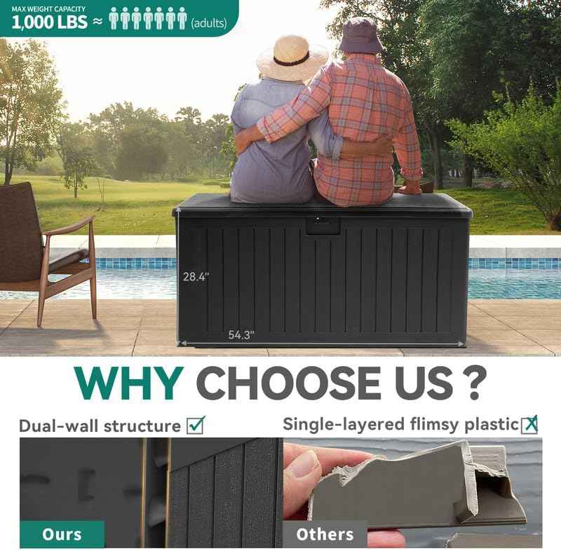 YITAHOME XL 180 Gallon Large Deck Box,Outdoor Storage for Patio Furniture Cushions,Garden Tools,Waterproof,Lockable (Black)