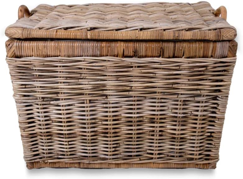 The Basket Lady Lift-Off Lid Wicker Storage Basket, Medium, 20 in L x 15 in W x 14 in H, Serene Grey…