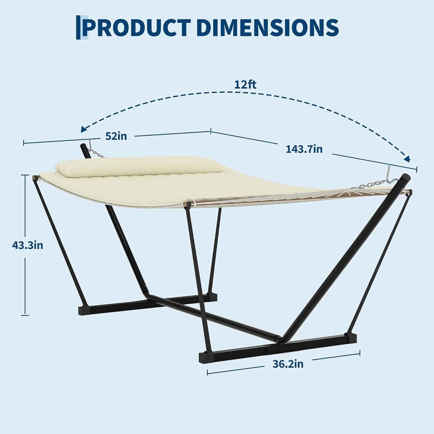 Garvee 2 Person Portable Double Hammock for Outdoor with Pillow, Heavy Duty Portable Hammock with Adjustable Steel Stand for Patio, Garden, Beach, Backyard
