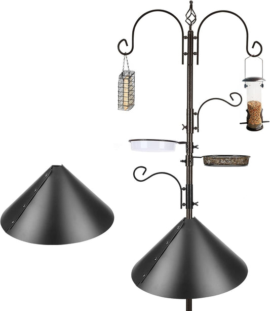 Deluxe Bird Feeding Station Kit - Wild Bird Feeder Hanging Pole With Multi Feeder, Suet Cage, Planter Hanger, and Squirrel Guard Baffle for Attracting Birds