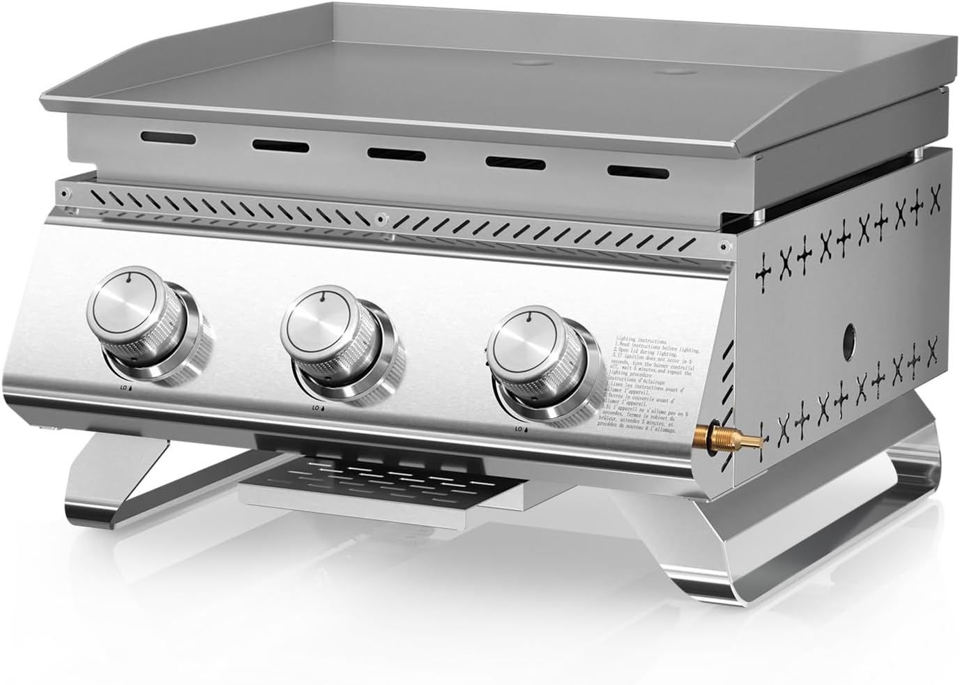 R.W.FLAME 3-Burner Tabletop Propane Gas Grill Stainless Steel Portable Outdoor Griddle,24,000 BTU Compact Flat Top Camping BBQ Grill,347 Sq. In. Cooking Area