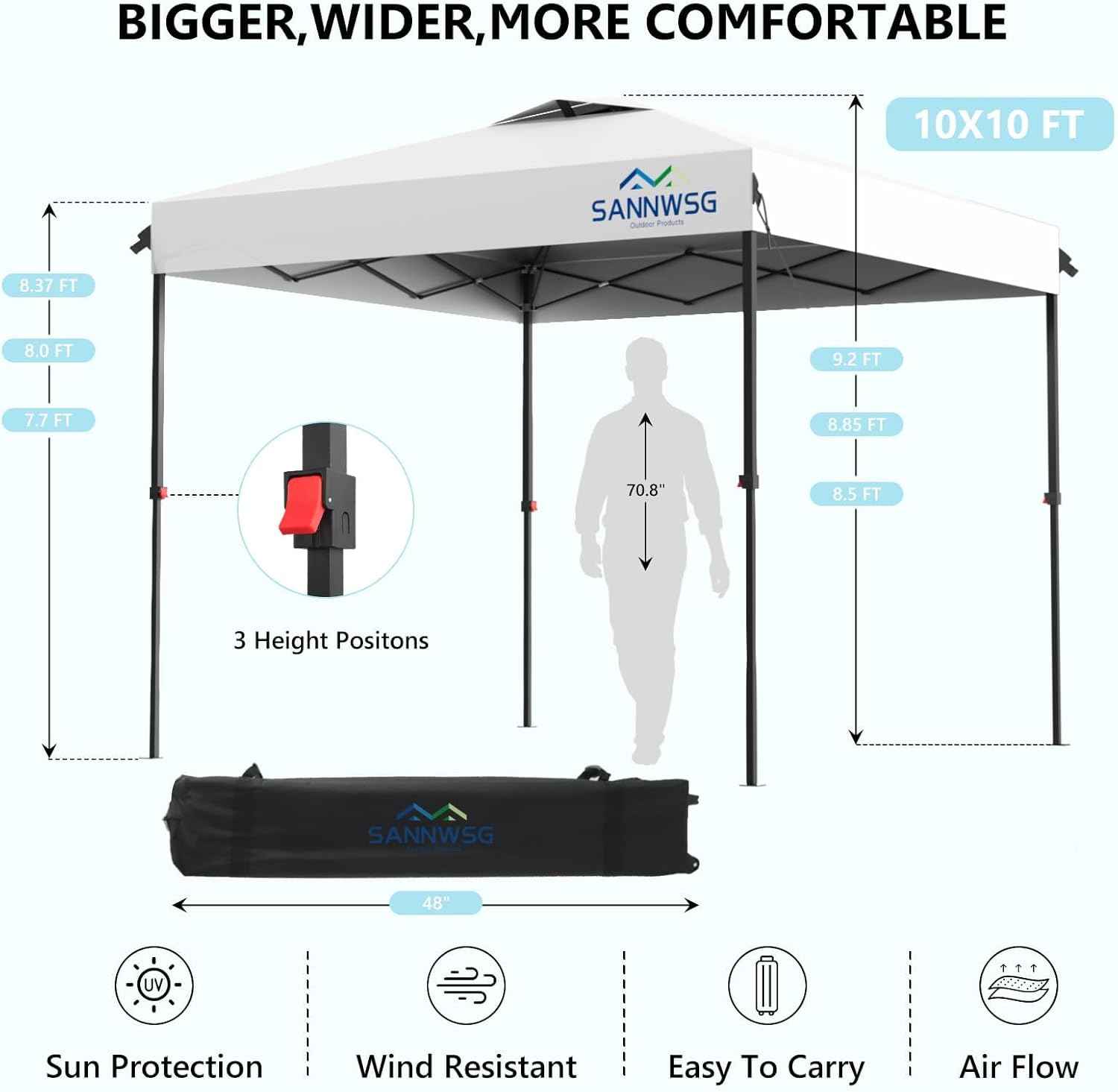 10X10 Pop Up Canopy Tent with 3 Sidewalls,Easy Up Canopy,Commercial Instant Shelter,Heavy Duty One Person Set Up Event Tent,White