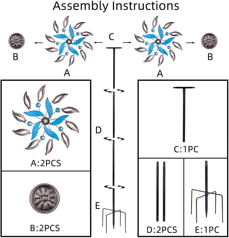 Stargarden Wind Spinners Outdoor, 13.4 Inch Metal Wind Spinner, Decorative Kinetic Pinwheels, Classic Double Windmill for Yard, Garden Decor