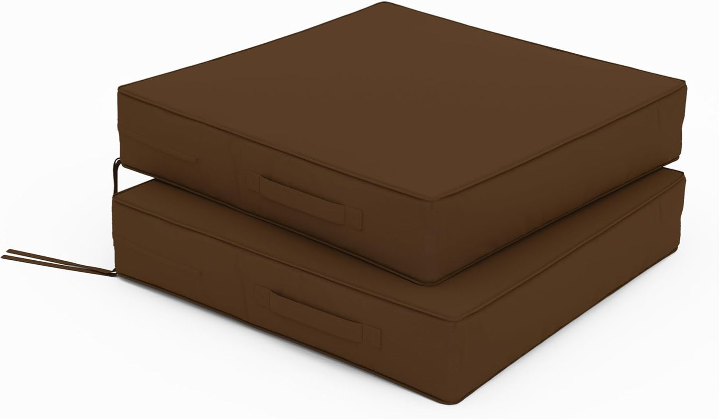 Patio Chair Cushions 22 X 22 X 4 Inch Waterproof Outdoor Seat Cushions for Patio Furniture, Outdoor Sofa Couch Pads with Ties & Handle, Set of 2, Chocolate