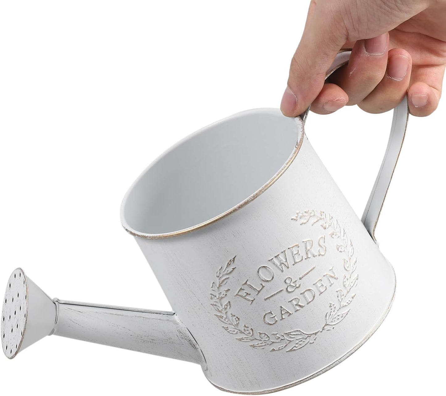 HANABASS Metal Rustic Watering Can, Galvanized Pitcher Bucket Antique Watering Can Retro Jug Metal Vase Primitive Pitcher Kettle Farmhouse Country Plant Holder White