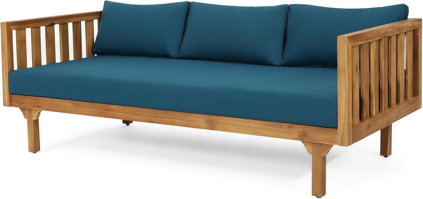 Christopher Knight Home Claremont Outdoor 3 Seater Daybed with Cushions - Acacia Wood - Teak/Dark Teal