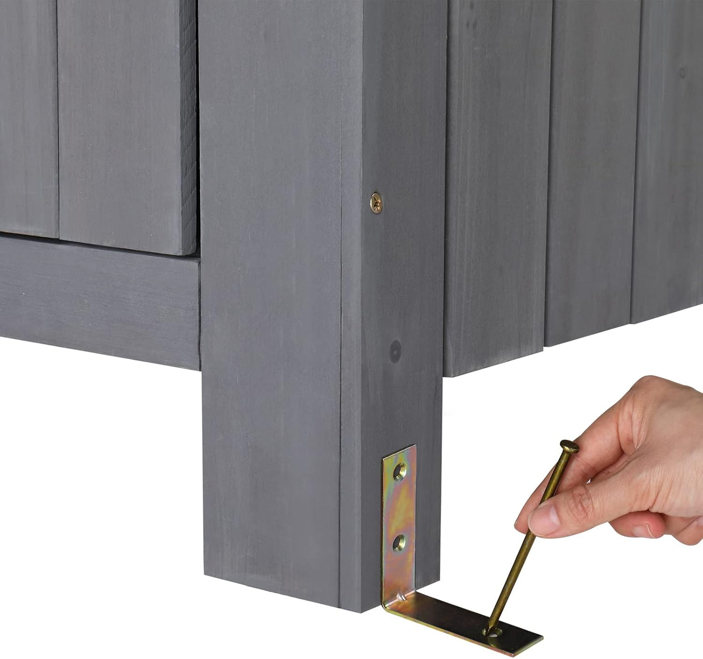 Outvita Outdoor Storage Shed, 70 Inch Wooden Garden Storage Cabinet, Waterproof Tool Storage Cabinet with Lockable Door, Wooden Garden Shed Outdoor Shed for Garden Backyard Lawn(Grey)