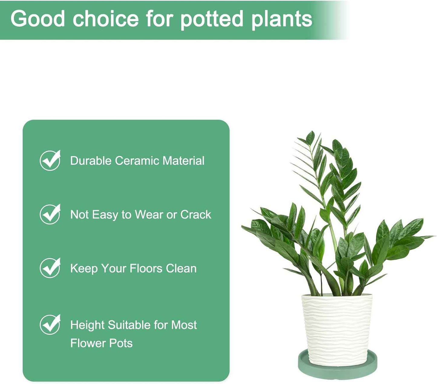 M METERXITY Ceramic Plant Saucer, 6.3 Inch Plant Water Catcher Tray, Plant Pot Saucers for Indoor/Outdoor Plants/Flower Drainage Drip Water Tray [Round Green Blue]
