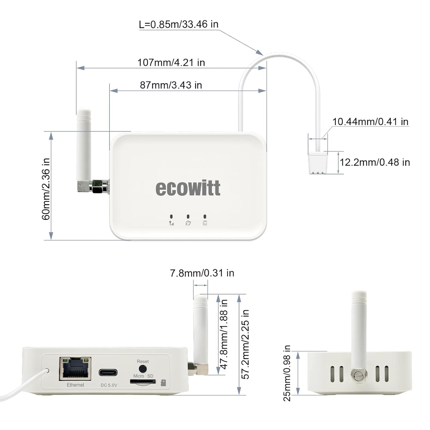 Ecowitt GW3000 Wi-Fi & Ethernet Weather Station Gateway, with Built-in Temperature, Humidity and Barometric Sensors with SD Card Port, 915 MHz