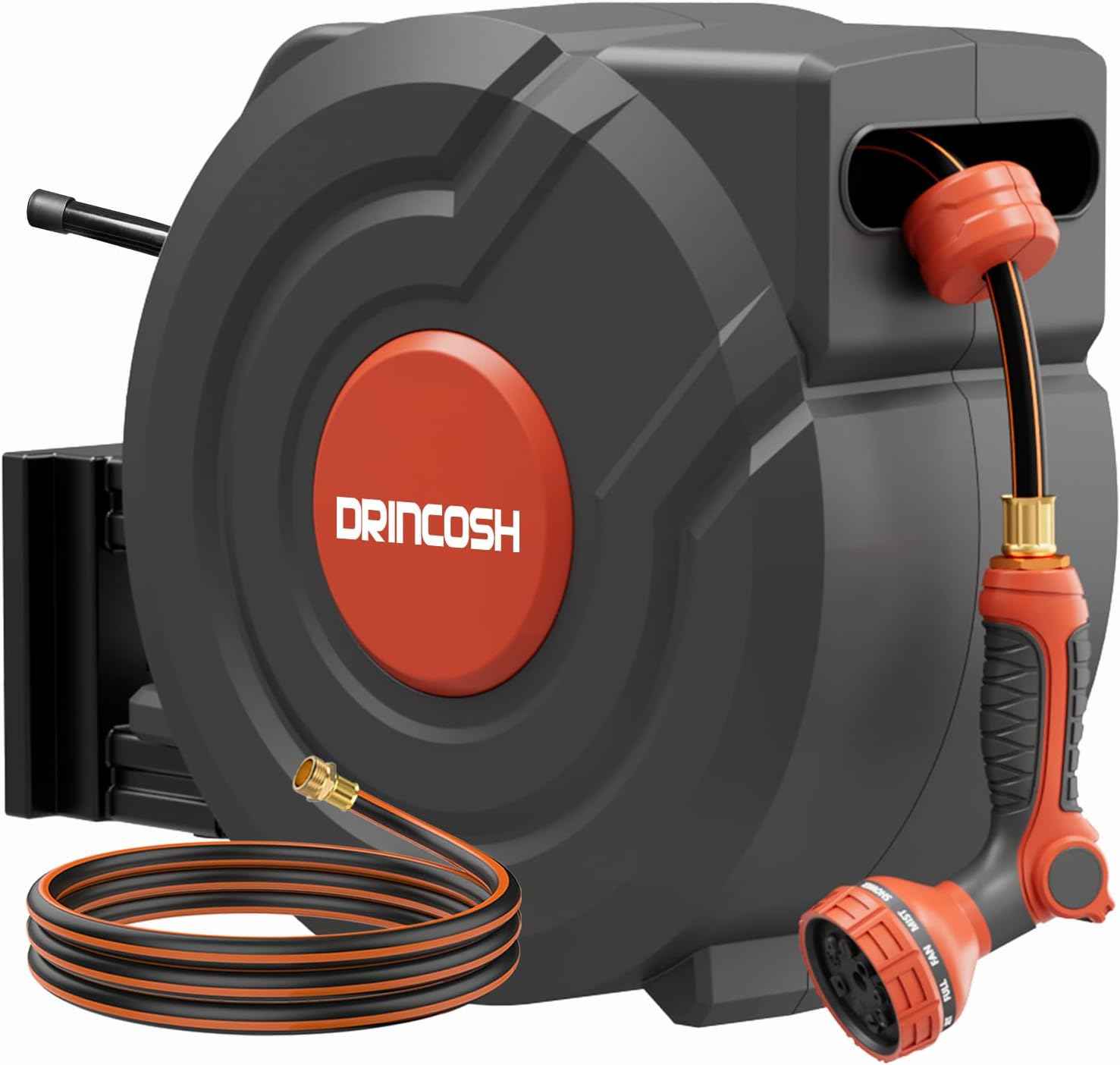 3rd Generation Retractable Garden Hose 155 ft x 1/2 inch Heavy Duty Wall-Mounted Hose Reels 180° Swivel Automatic Slow Return Any Length Lock 9 Pattern Nozzle UV Resistant (Black)