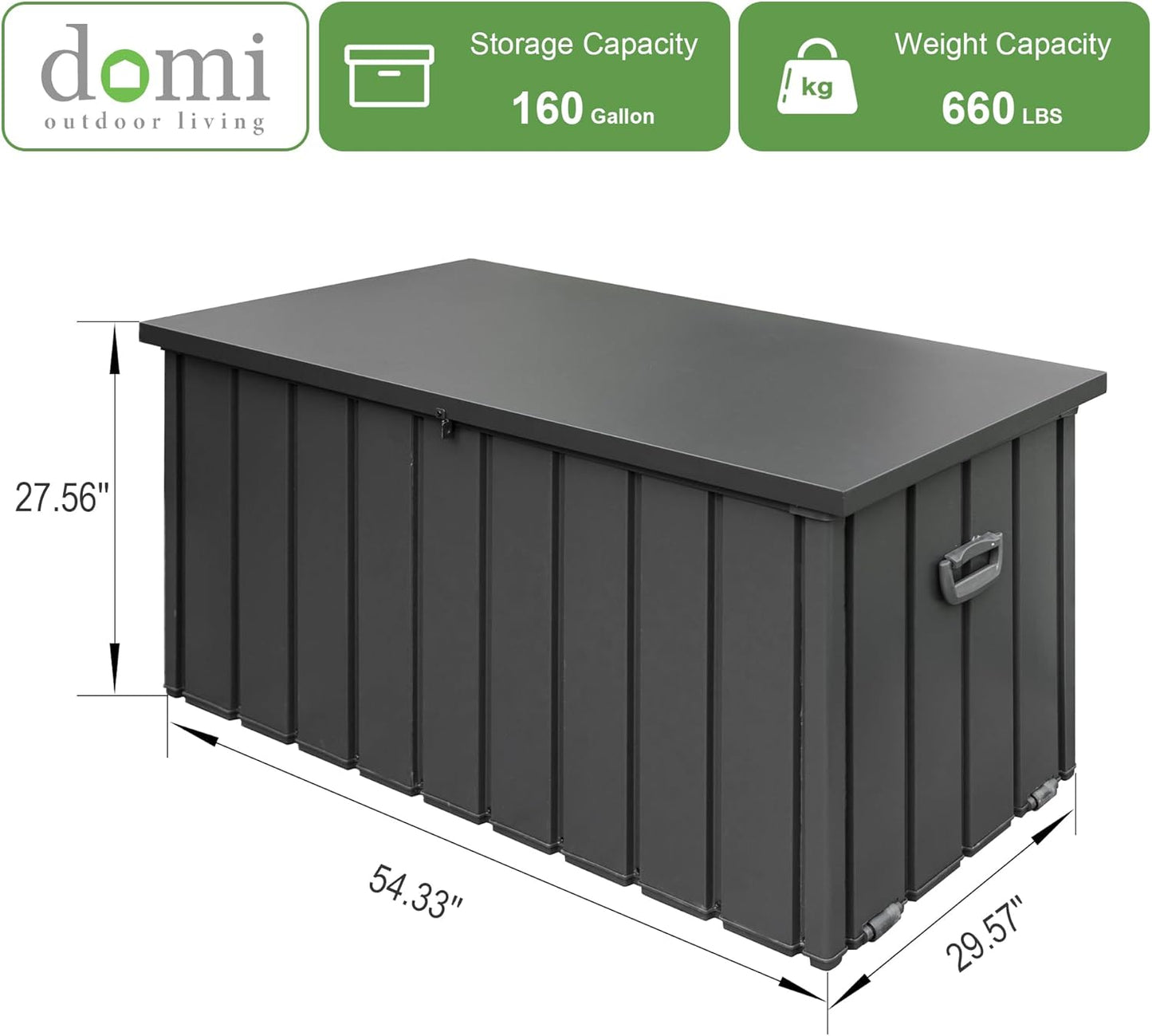 Domi 160 Gallon Deck Box, Outdoor Metal Lockable Storage Cabinet, Waterproof Steel Outdoor Bench with Lockable Lid, Side Handles & Rolling Casters for Outside Cushions, Pillows, Garden Tools, Grey