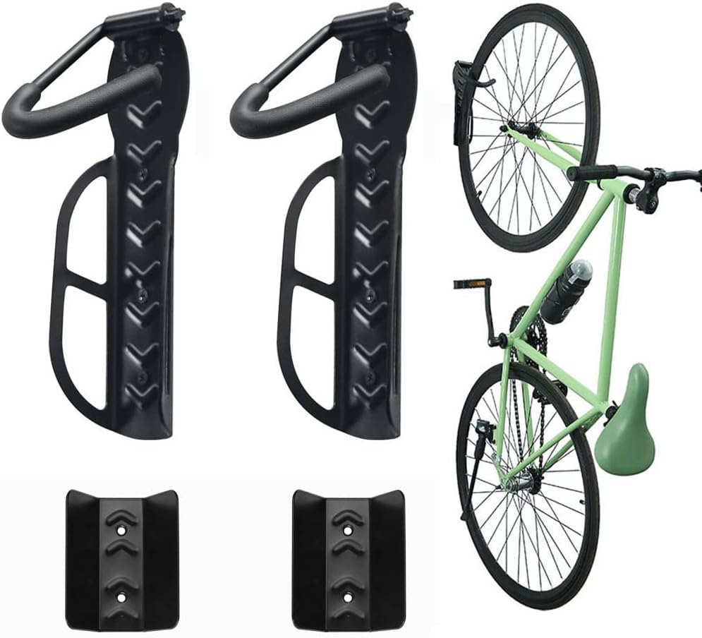 Wallmaster Bike Storage Rack for Garage, Wall Mount Bicycles Hanger with Tire Tray, 2-Pack Bike Storage System Vertical Bike Hooks