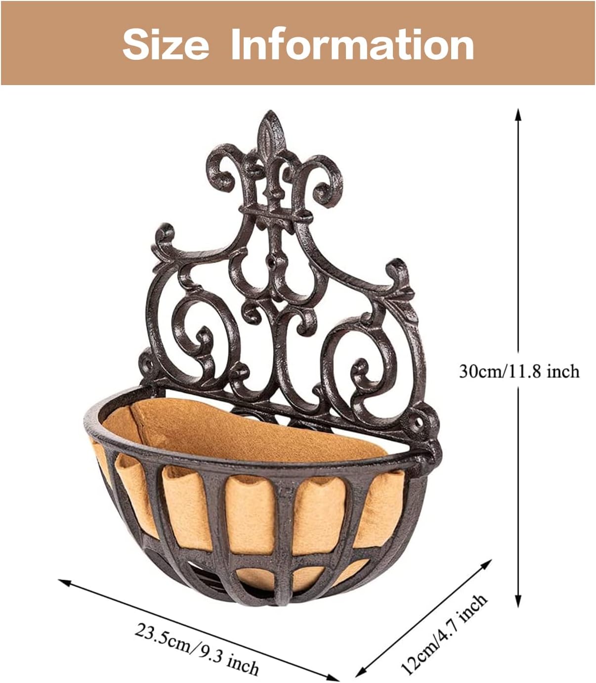 Sungmor 4 Pack Cast Iron Wall Planter Basket - Indoor Outdoor Wall Mounted Flower Pot Holder - Metal Hanging Planter Basket - Wall Decor Succulent Air Plants Container