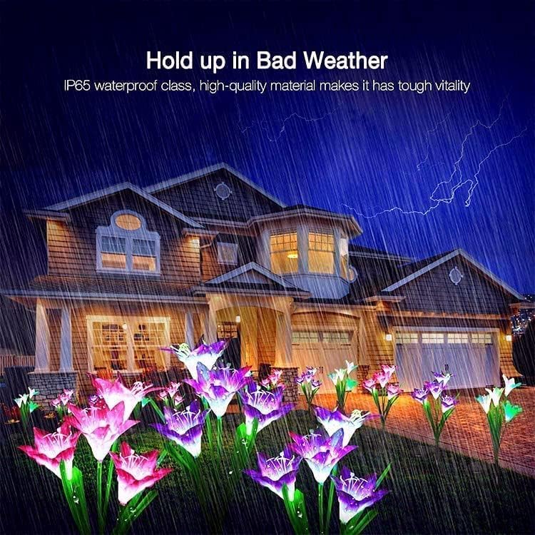 SOLARBABY Solar Lights Outdoor - Lily Flower Solar Garden Lights, 4 Pack Lights Outdoor Waterproof Multicolor Changing LED Flower with Bigger Lily for Patio Yard Pathway Balcony Outdoor Décor