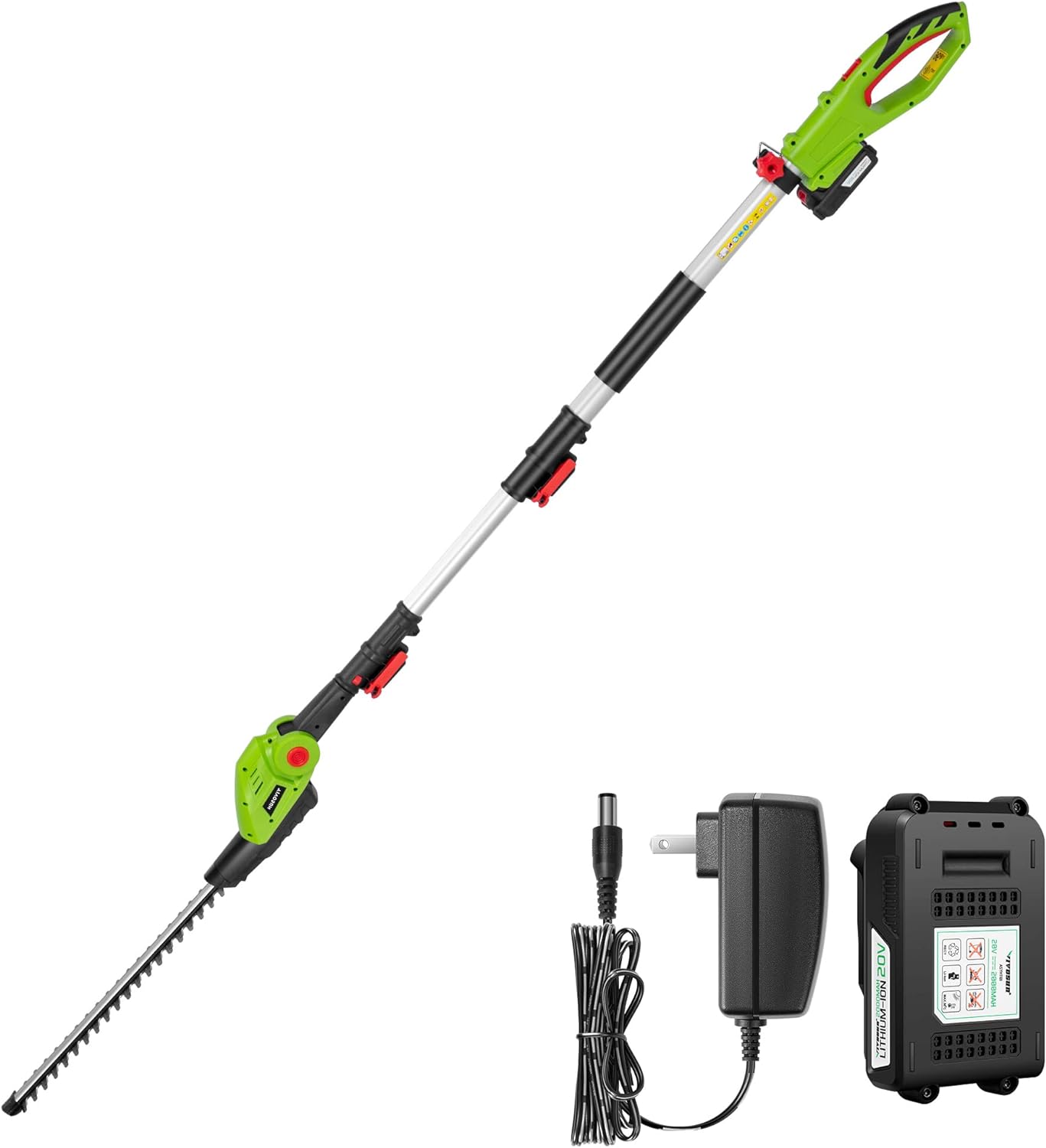 VIVOSUN 20" Cordless Pole Hedge Trimmer, 20V Electric Bush Trimmer with 20” Dual-Action Laser Blade, Adjustable Cutting Head, 0.55" Cutting Capacity, 2.0AH Battery and Fast Charger Included