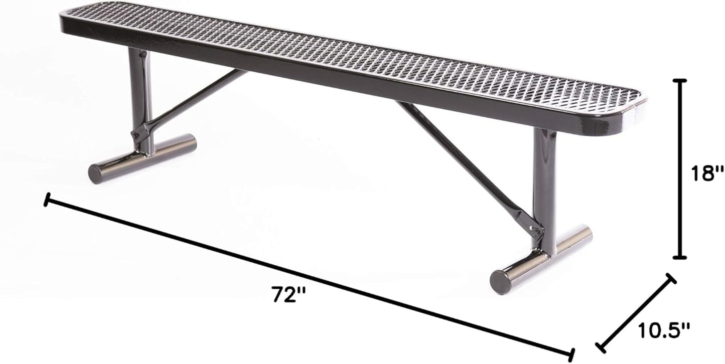 Coated Outdoor Furniture Heavy-Duty Portable Outdoor Bench Thermoplastic Coated, Expanded Metal, Commercial-Grade Seating, Made in America (Portable Without Back, 6 Ft, Black)