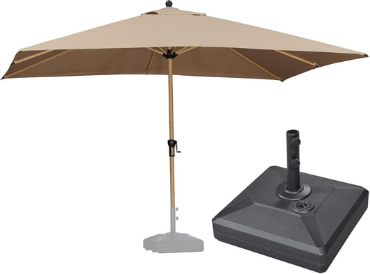 PURPLE LEAF 9' x 11.5' Patio Umbrella with Base Outdoor Umbrella Market Umbrella with Crank & 8 Ribs Aluminum Rectangular Table Umbrella Outdoor Patio for Backyard, Taupe