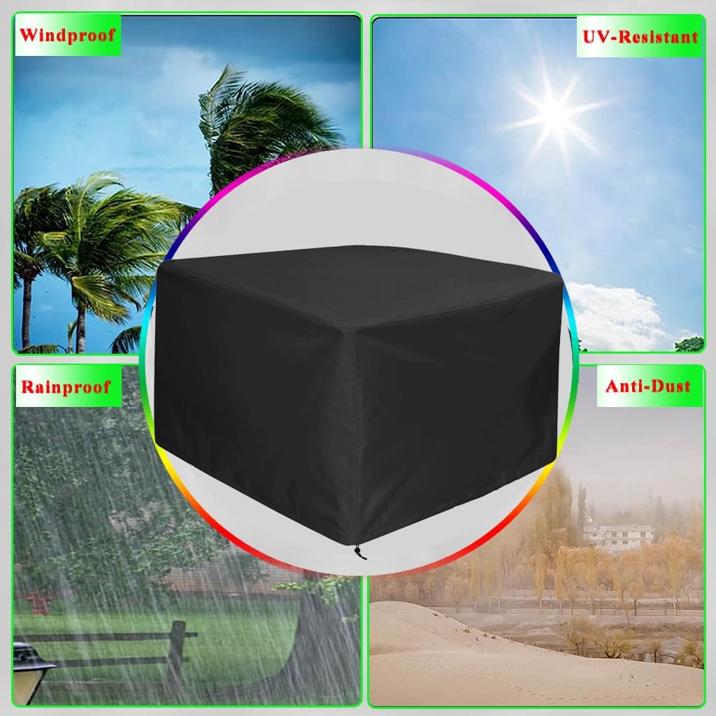 30 Inch Square Fire Pit Cover for 28-30 Inch Fire Pit Tables, 600D Heavy Duty Waterproof 31 x 31 x 25 Inches Patio Propane Gas Firepit Cover Square Outdoor, Black