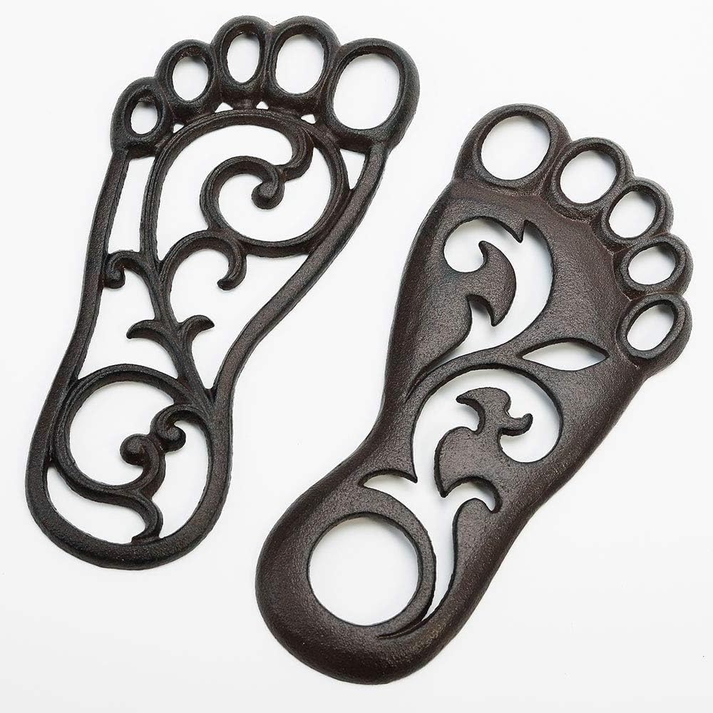 EatingBiting 2PCs Heavy Duty Cast Iron Footprint Stepping Mats Garden Lawn Panel Landscaping Long Sturdy Metal Left & Right, Retro Elegant Decorative Mat for Garden Lawn Panel Walkway