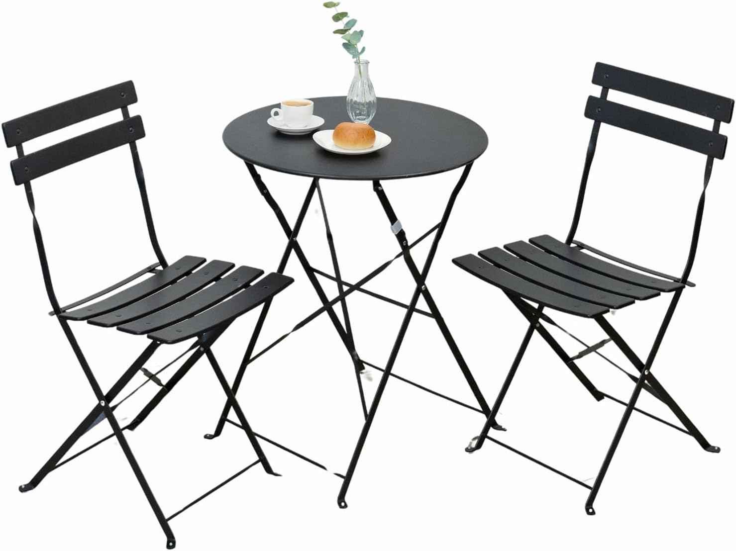 Indoor/Outdoor 3-Piece Foldable Bistro Set, Folding Outdoor Patio Furniture Sets, 2 Chairs and 1 Table, Weather-Resistant Outdoor/Indoor Conversation Set for Patio, Yellow, Black, US001