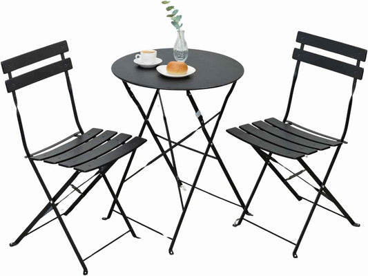 Indoor/Outdoor 3-Piece Foldable Bistro Set, Folding Outdoor Patio Furniture Sets, 2 Chairs and 1 Table, Weather-Resistant Outdoor/Indoor Conversation Set for Patio, Yellow, Black, US001