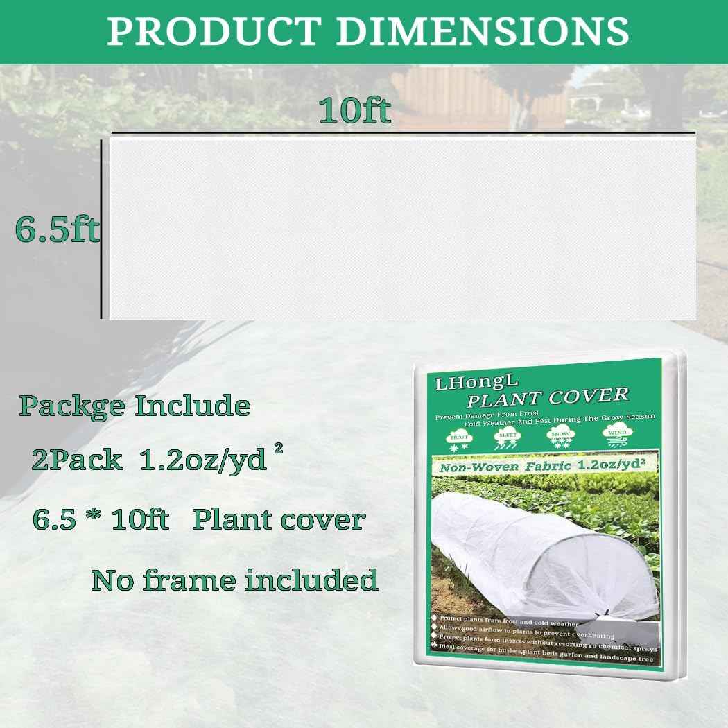 Plant Covers Freeze Protection with Ultra Fine Mesh Reusable Floating Row Cover for Plants Vegetables Flowers Fruits Frost Sun Protection 1.2oz/yd² (6.5x10ft,2pc)