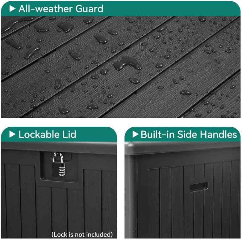YITAHOME XL 180 Gallon Large Deck Box,Outdoor Storage for Patio Furniture Cushions,Garden Tools,Waterproof,Lockable (Black)