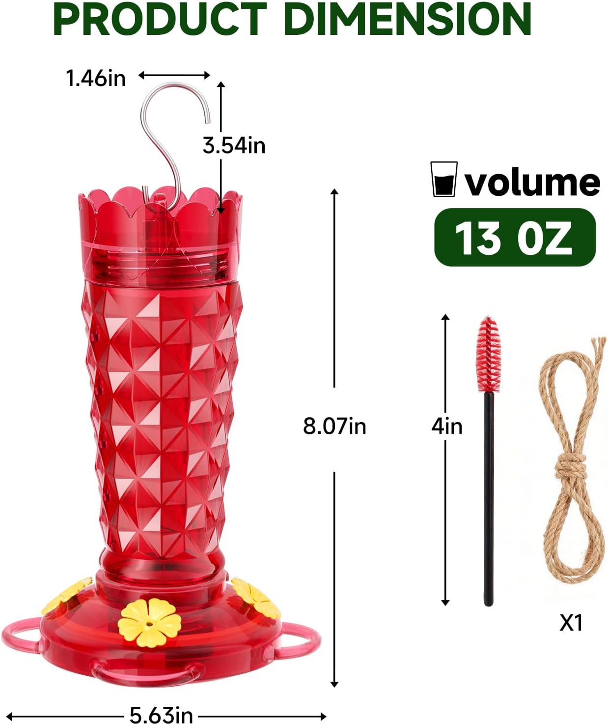 Glass Hummingbird Feeder, 2-Pack 13 OZ Red Hummingbird Feeders for Outdoors with Ant Moats & Bee Guards, Wide Mouth for Easy Cleaning, Leak-Proof Nectar Feeders, Garden Backyard Décor Gifts