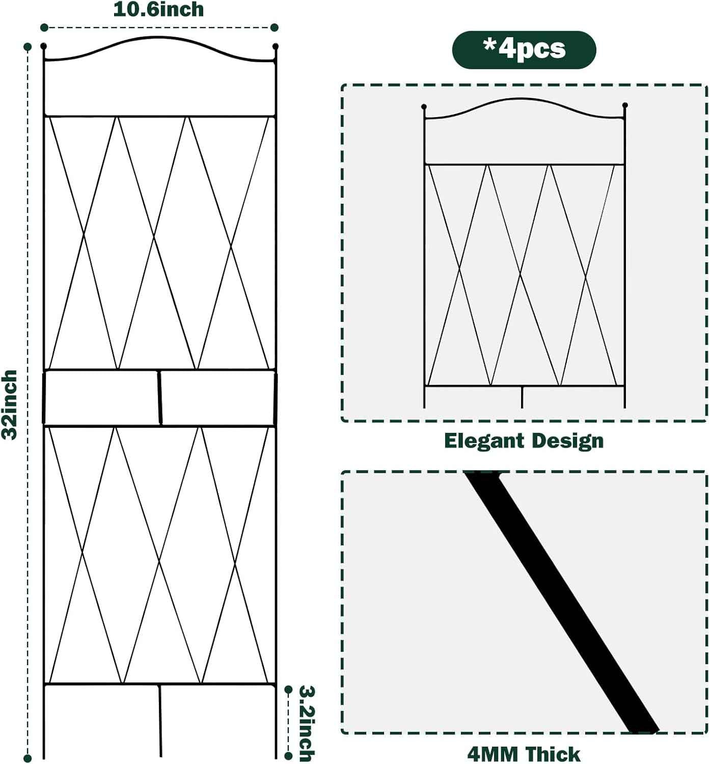 32 Inch Metal Plant Trellis for Climbing Plants, 4 Pack Garden Trellis, Decorative Support for Pothos, Monstera, Ivy, Flowers & Houseplants，Indoor & Outdoor