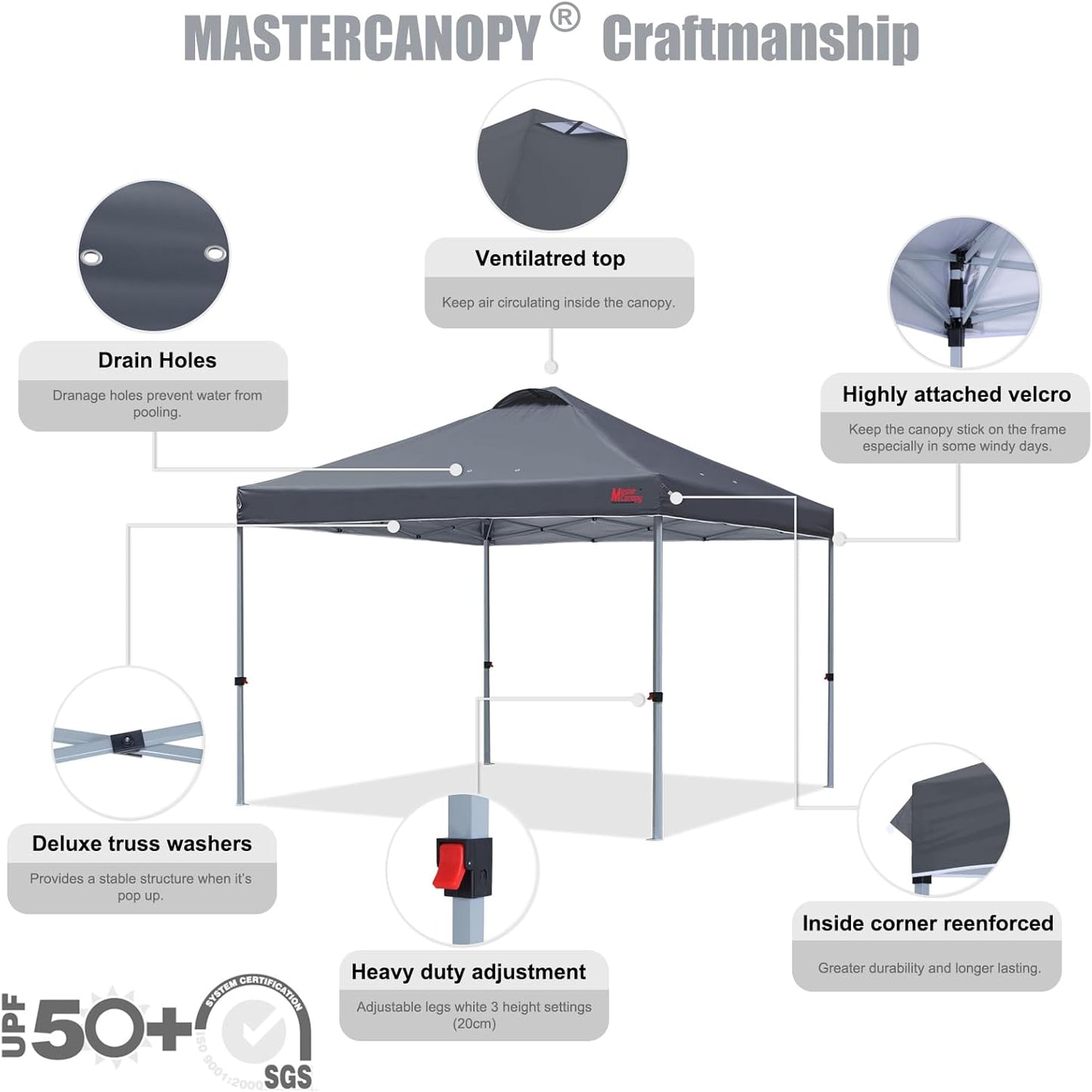 MASTERCANOPY Durable Pop-up Canopy Tent with Roller Bag (10x10, Dark Gray)