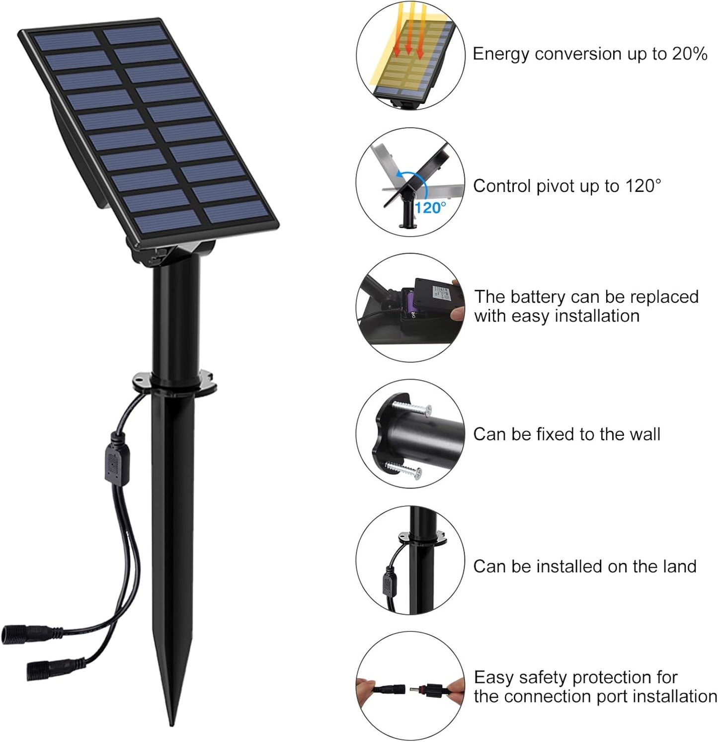 T-SUN Solar Spotlights Outdoor Waterproof, 2-in-1 Solar Landscape Spotlights LED Garden Spot Lights for Yard Tree Garden Pond Pool Area (White)