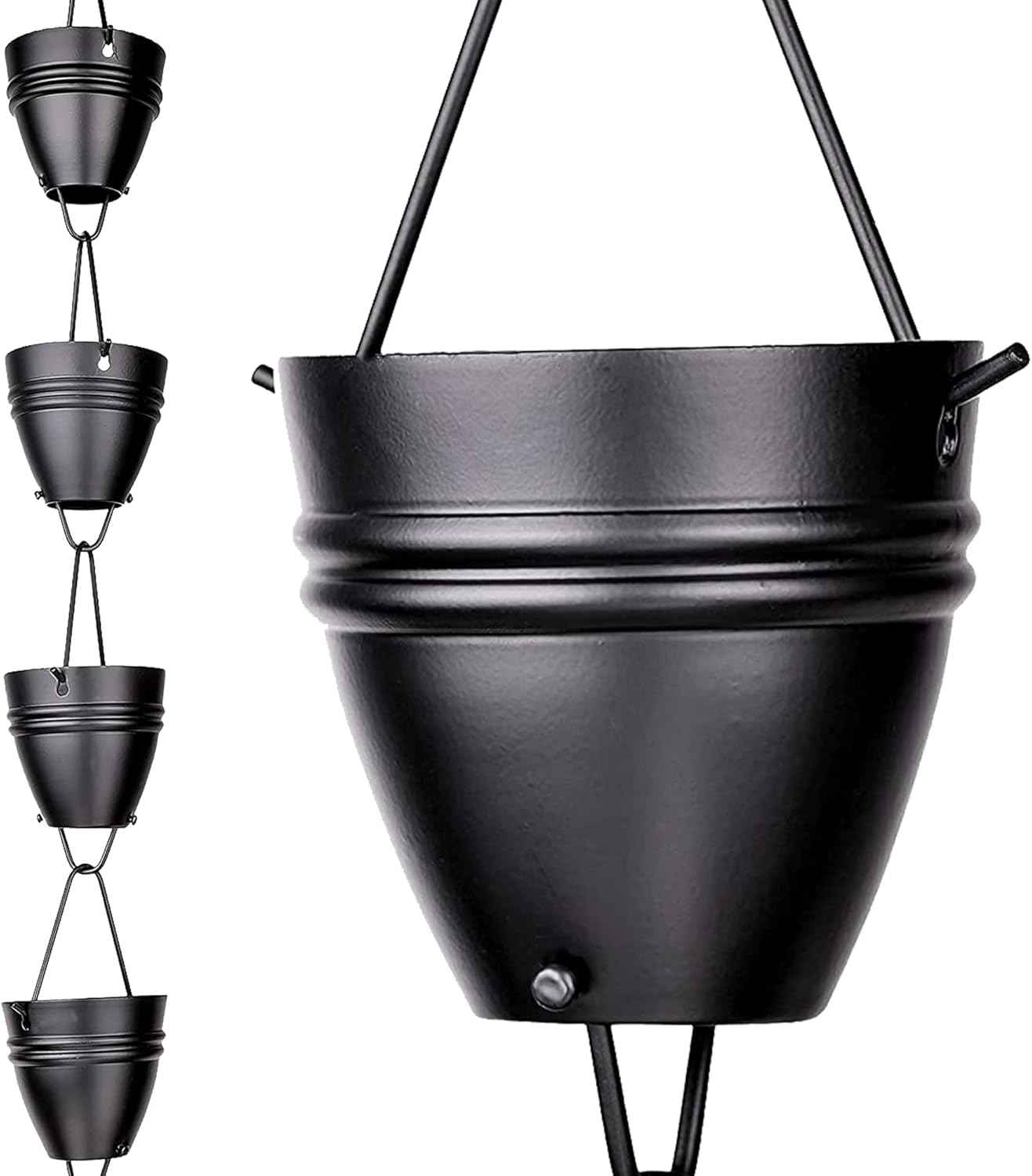 RainChains Pacific Twin Stripe Rain Chain 8.5ft Black Aluminum Rain Chains for Outside Decorative Gutter Chain Downspout.