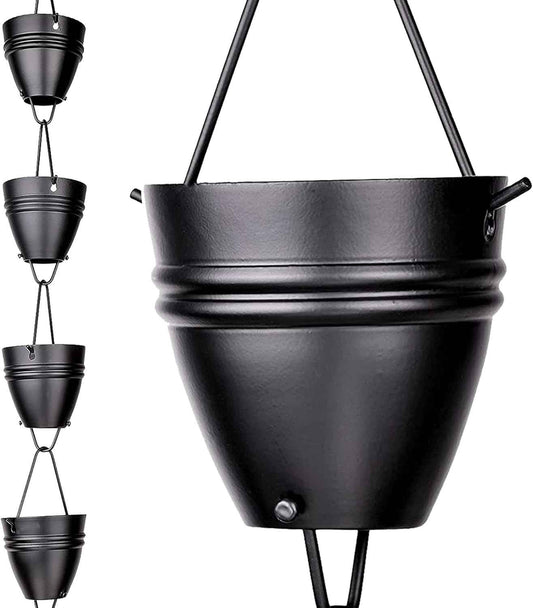 RainChains Pacific Twin Stripe Rain Chain 8.5ft Black Aluminum Rain Chains for Outside Decorative Gutter Chain Downspout.