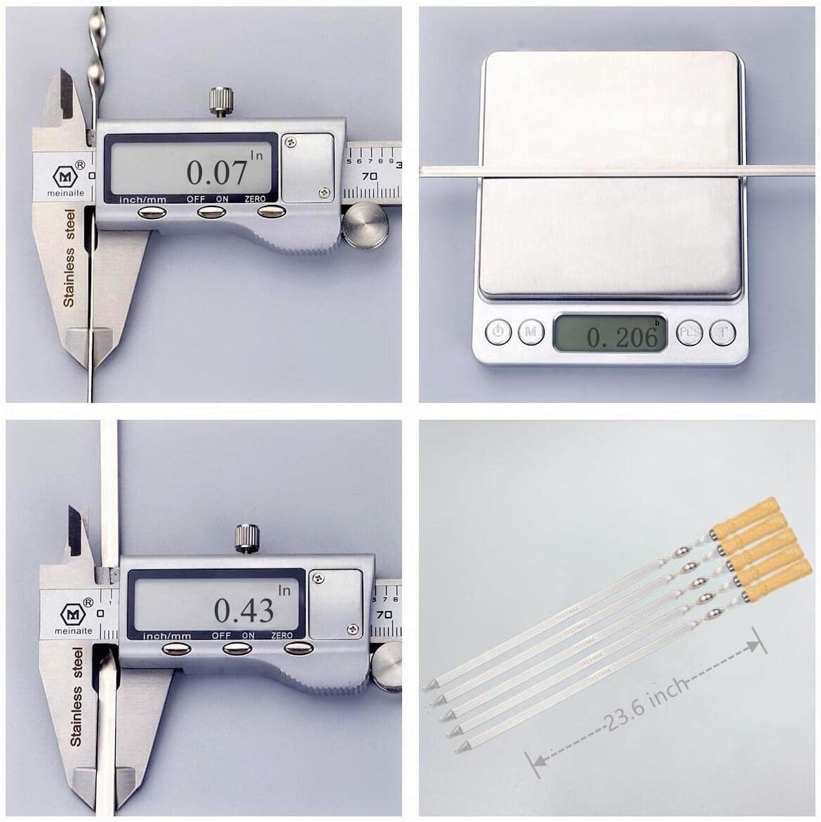 23.6" Large Size Kabob Skewers Flat Metal BBQ Barbecue Skewer Wooden Handle Stainless Steel Shish Kabob Stick Wide Reusable Grilling Set Meat Shrimp Chicken Vegetable Kebab Fork Sausage-12PCS