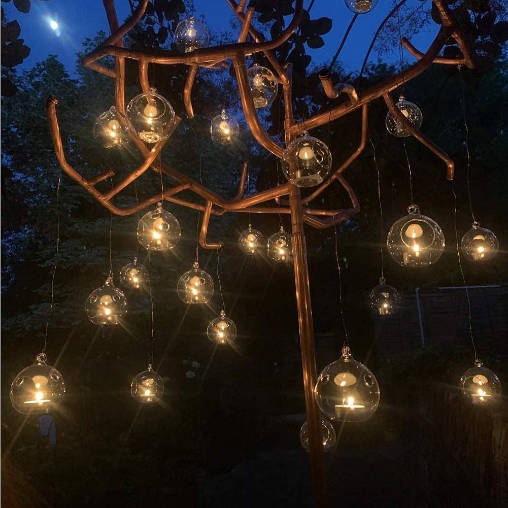 Sziqiqi 3.15" Glass Globes Glass Bulbs Hanging Tea Light Holder Terrarium Container Wedding Centerpiece Backyard Decoration Christmas Ornaments 20pcs+4 Extra