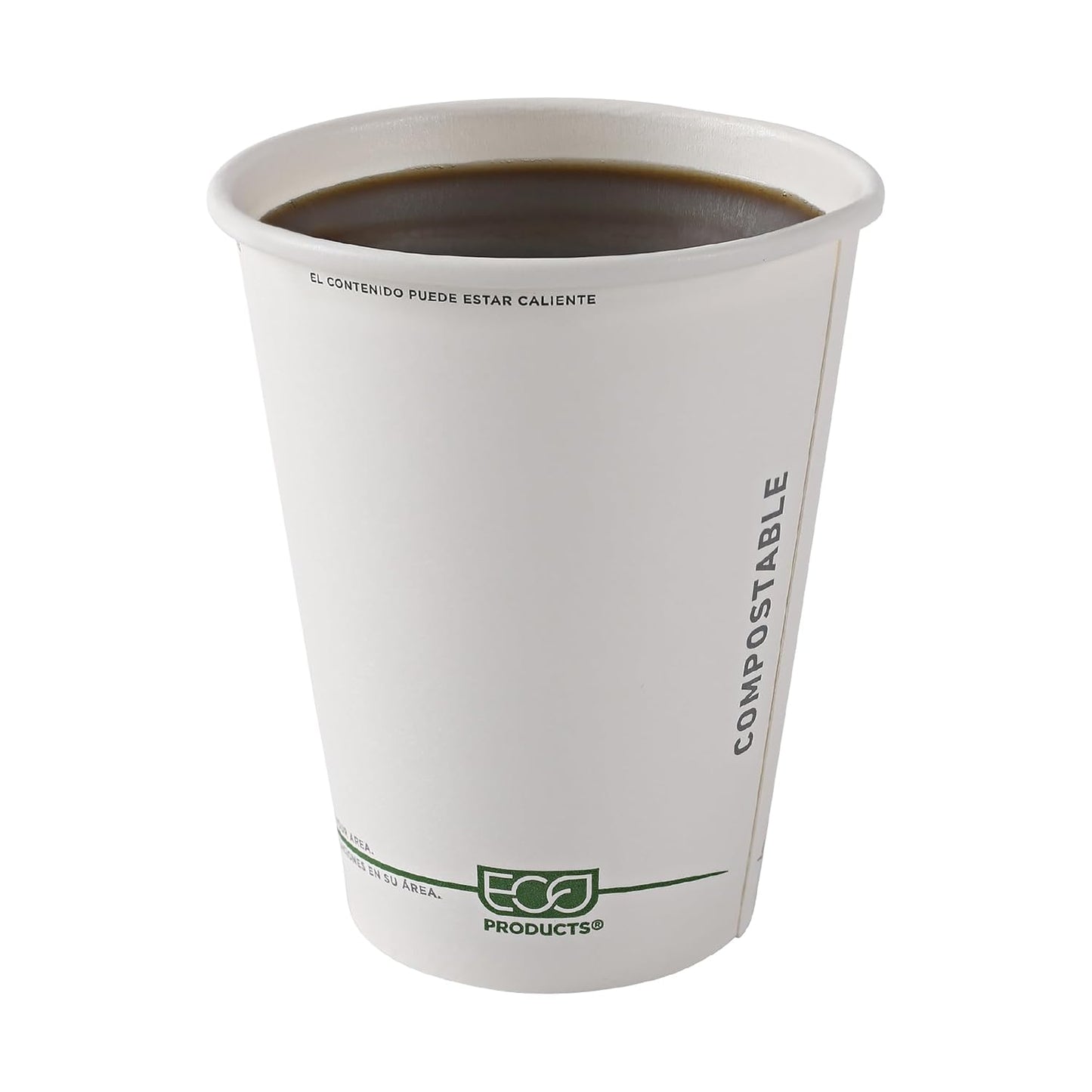 ECO PRODUCTS Compostable Disposable GreenStripe 12oz Coffee Cups, Pack of 50, White Single Wall Hot Paper Cup, Plant Based PLA Lining, Biodegradable
