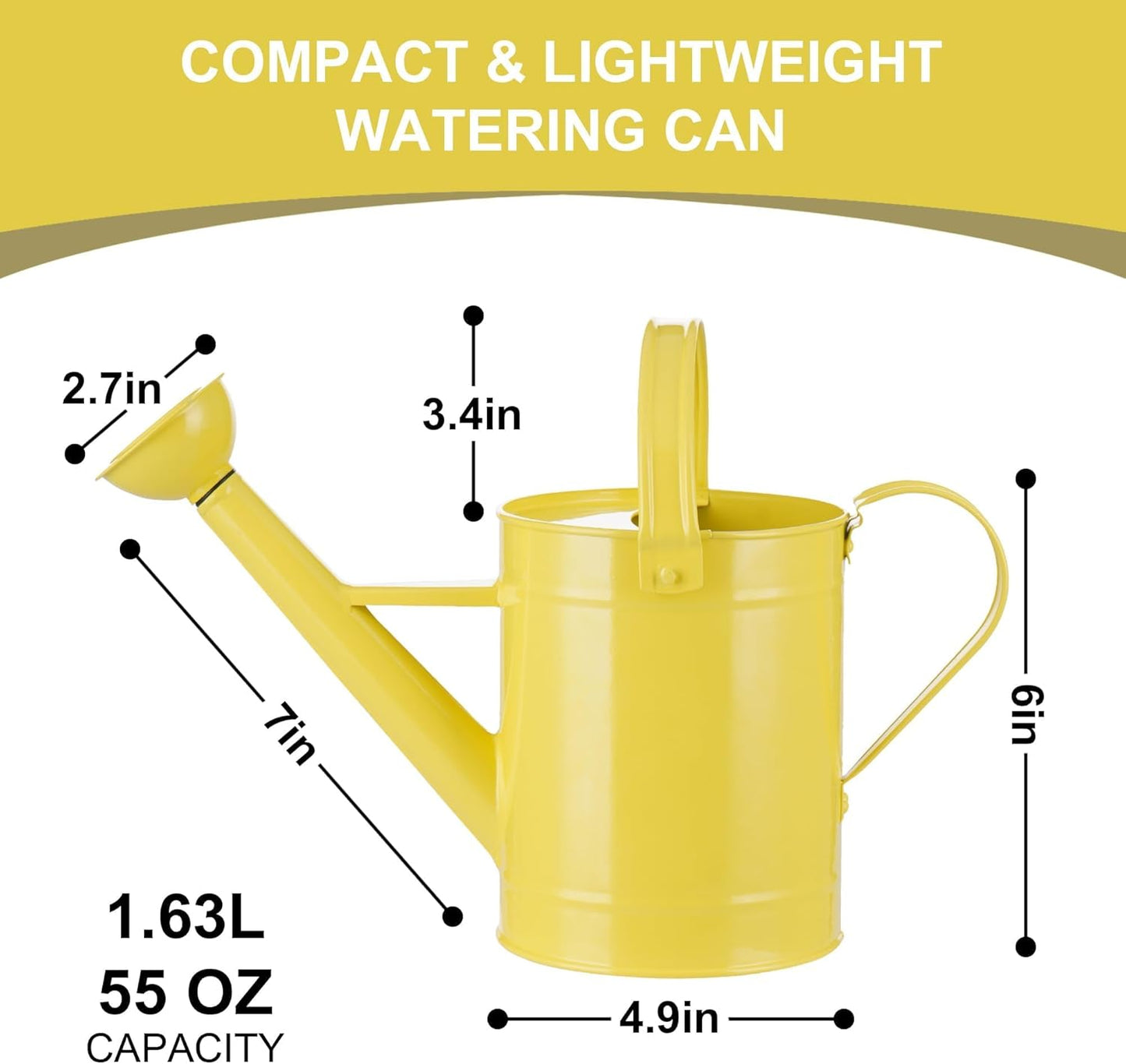 Topadorn 55 oz Vintage Metal Watering Can, Long Spout with Removable Sprinkler for Indoor & Outdoor Plants, Yellow