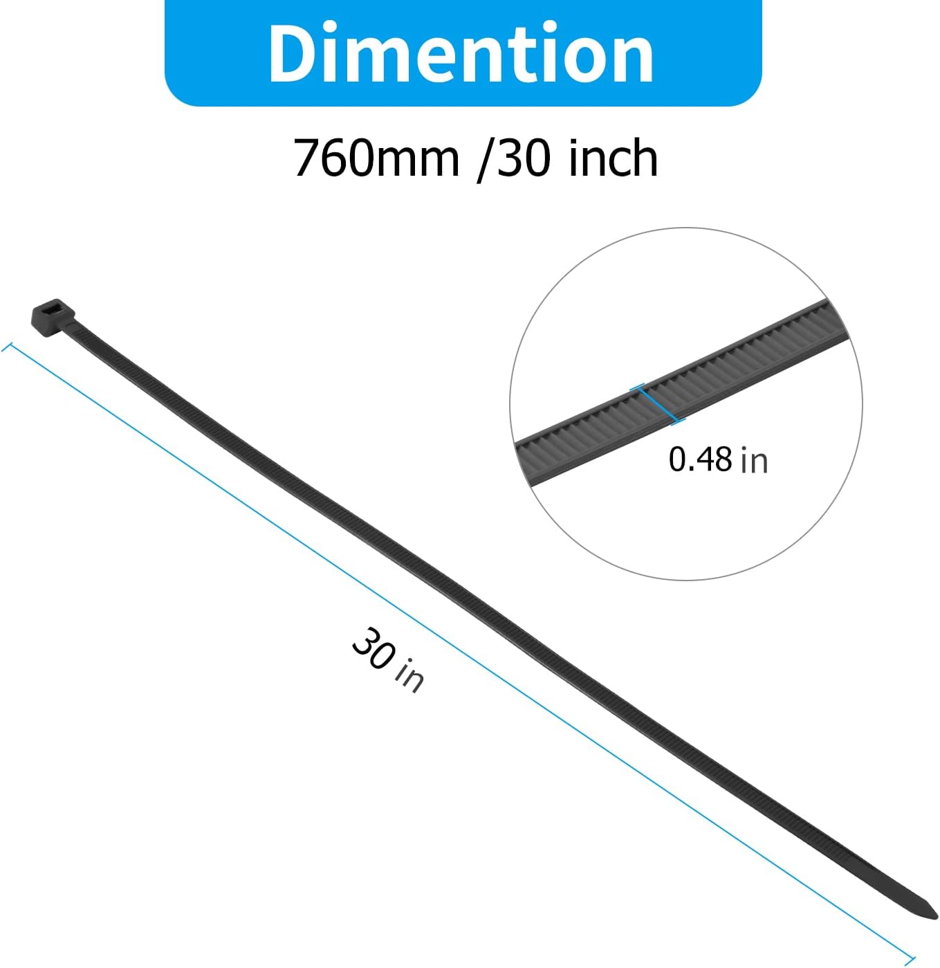 XINGO 31 inch Black Zip Ties Heavy Duty 40PCS, 250 LBS Ultra Strong Plastic Wire Ties, Large Cable Ties Extra Long Tie Wraps, Indoor and Outdoor UV Resistant