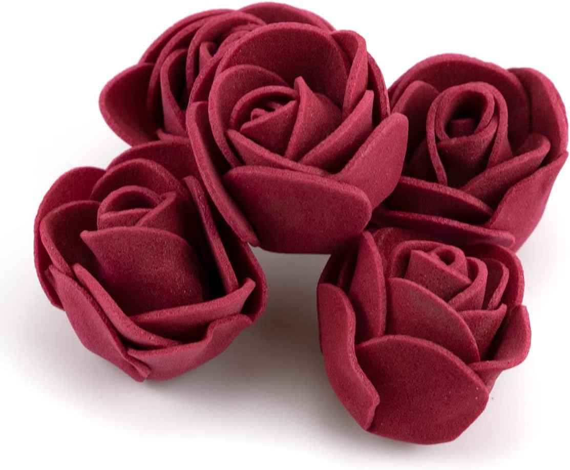 IFAMIO 100 Pcs Foam Artificial Burgundy Roses Mini Fake Flowers Mini Artificial Fake Rose Heads Artificial Floral for DIY Bouquets Party Baby Shower Home Decorations Wedding
