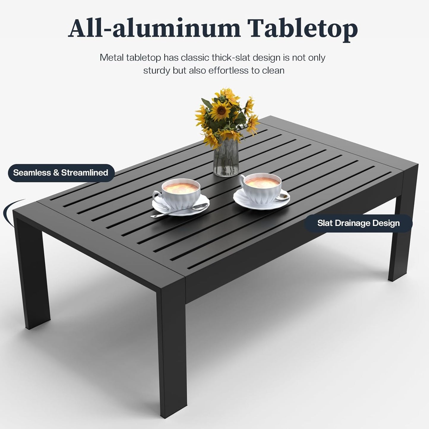 5 Piece Modern Aluminum Patio Furniture Set, Outdoor Patio Sectional Conversation Metal Seating Sets with Olefin Cushion and Coffee Table