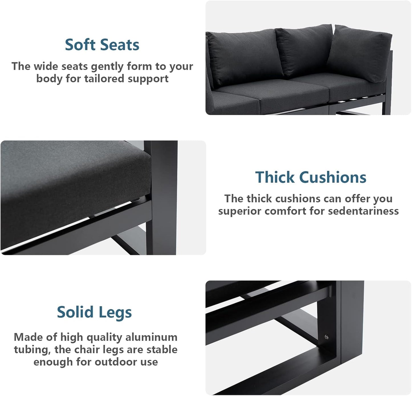 Outdoor Conversation Set 5 Pieces Aluminum Patio Furniture Outdoor Modular Sectional Sofa Set with Armchairs for Garden,Backyard,Dark Grey Cushions