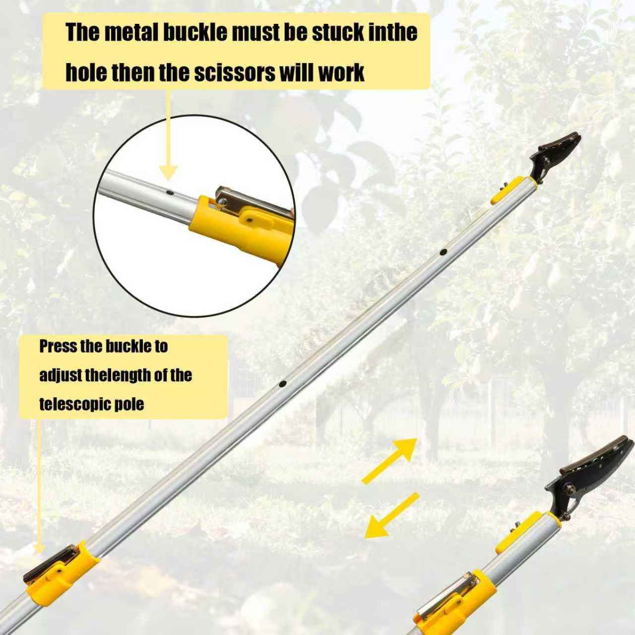 Telescopic Pole Pruner and Fruit Picker for Garden | Cuts Branches Up to 1 Inch | Rotating & Locking Head | Lightweight Aluminum Extendable Handle (3.28 to 5.25 FT)，Yellow