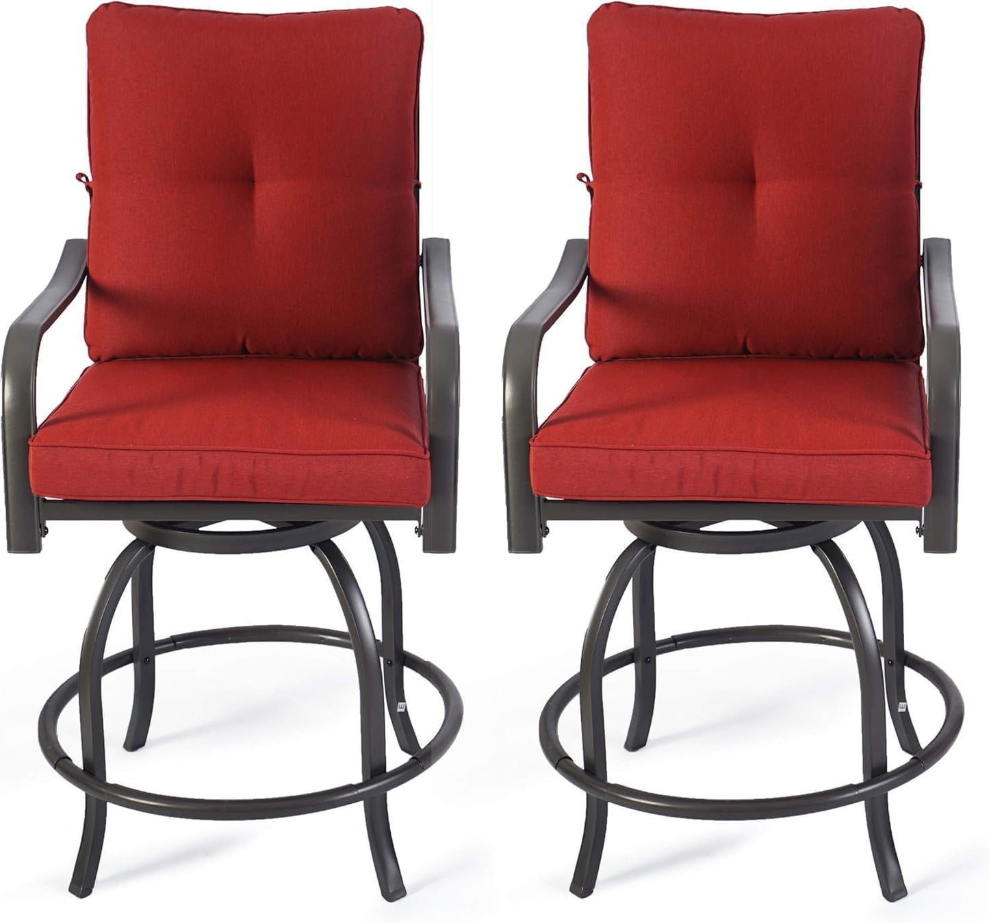Kozyard Isabella Outdoor Swivel Bar Chairs Set of 2, Counter Height Patio Bar Stools with Cushioned Seats, Weather-Resistant Metal Bistro Chairs for Backyard Dining Burgundy