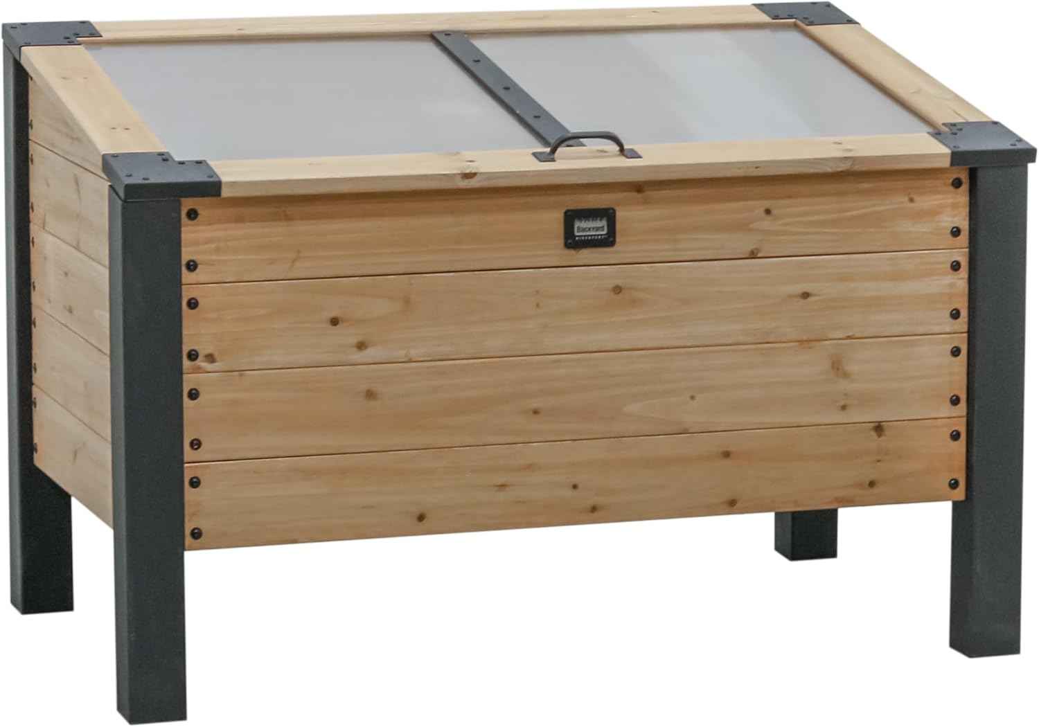 Backyard Discovery Aggie 4' x 2' Cedar Wood Cold Frame Portable Mini Greenhouse, Raised Garden Planter with Temperature-Activated Polycarbonate Lid, Mesh Drainage for Year-Round Outdoor Gardening