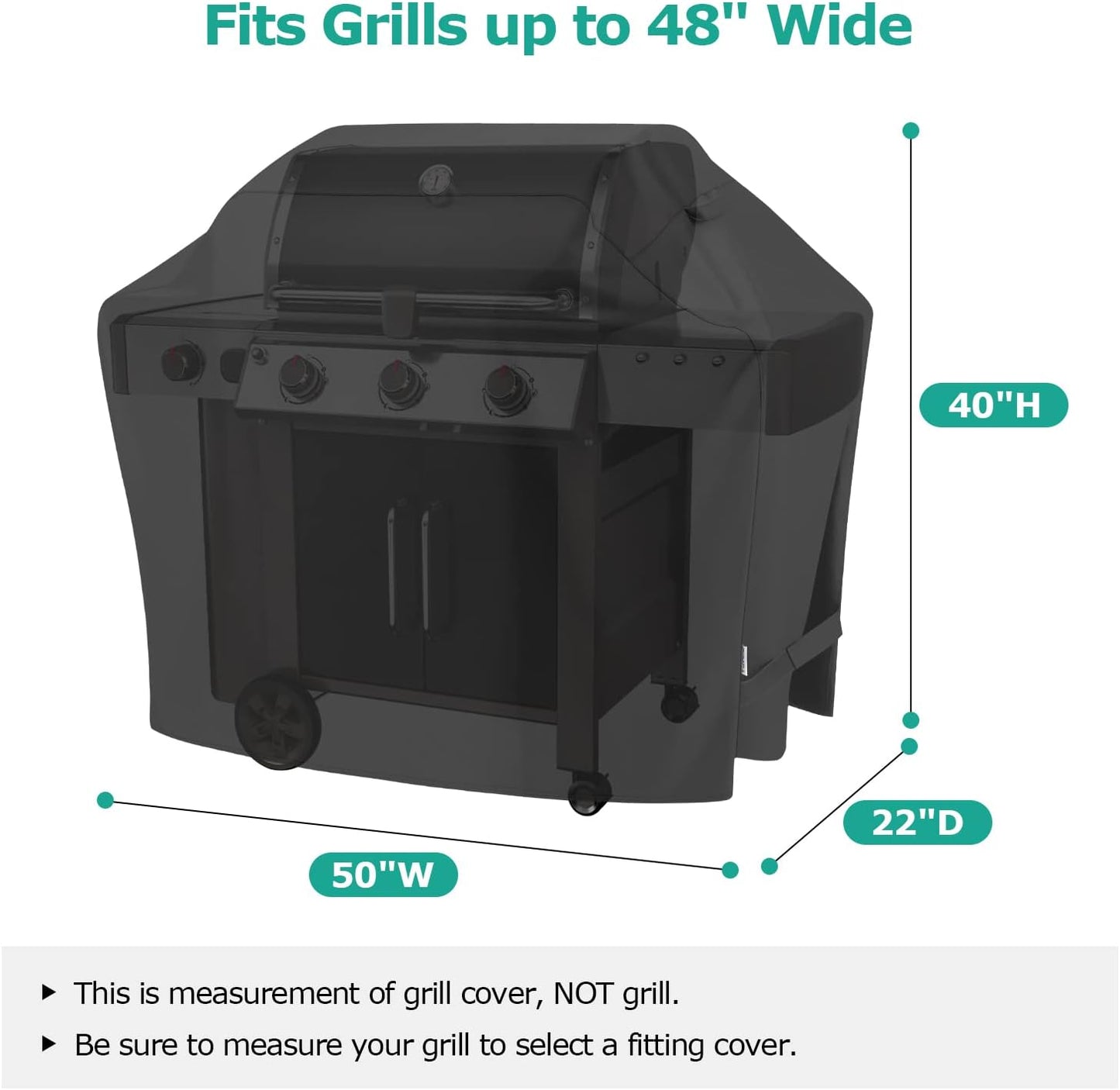 SunPatio Grill Cover 50 Inch, Outdoor Heavy Duty Waterproof Barbecue Gas Cover, UV & Fade Resistant, All Weather Protection Compatible for Weber CharBroil Kenmore Nexgrill Grills and More, Black