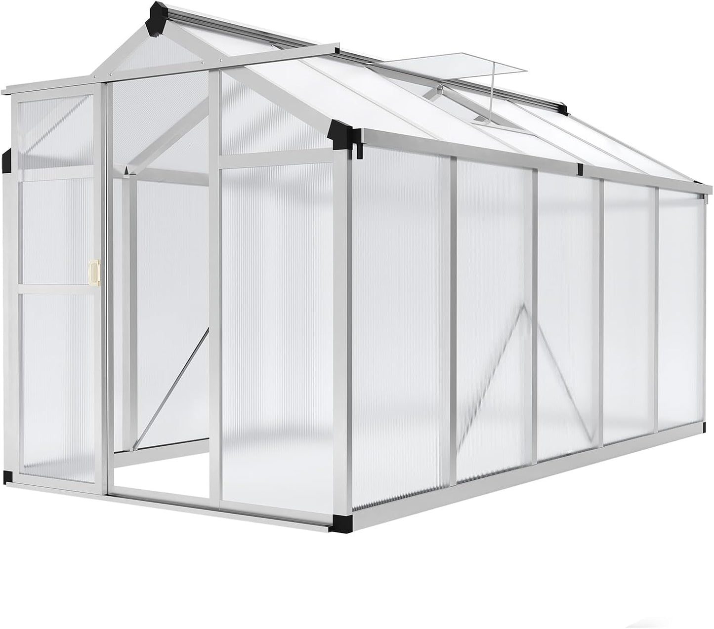 6x10 FT Greenhouse - Large Aluminum Greenhouses for Outdoors, Heavy Duty Polycarbonate Greenhouse with Roof Vent&Ground Nails, Walk-in Green Houses for Garden, Backyard, Patio, Easy Assembly