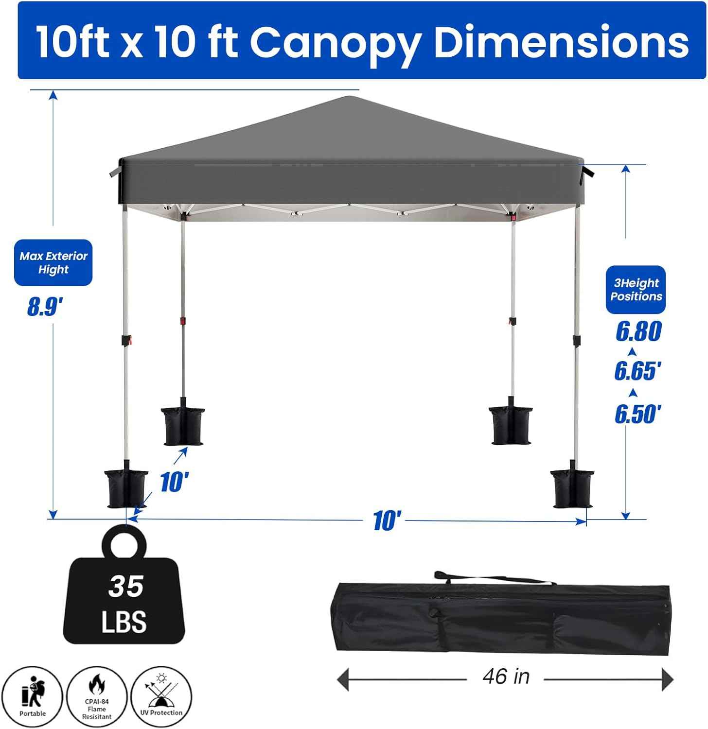 Pop Up Canopy Tent, 10x10 Outdoor Shade, One Push Instant Outdoor Canopy, Easy Set Up Tent, Portable Instant Beach Canopy Tents, Sun Shelter for Events, Parties, Camping